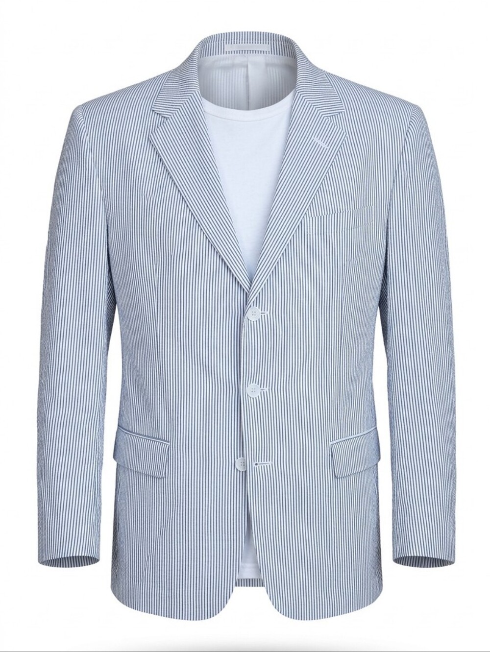 Jos A Bank Seersucker Blazer Mens 42L White Gray Striped Cotton Sport Jacket